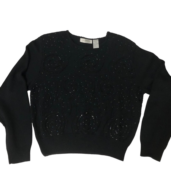 Vintage Liz Claiborne Petite Collection Lambswool Crop Beaded  Sweater SZ M - Picture 5 of 11